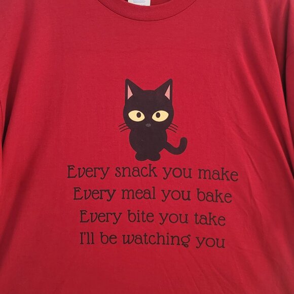 NWOT Red with Black Cat and Text Short-Sleeved Tee-Shirt - XL, *FAN FAVO… - Picture 2 of 7